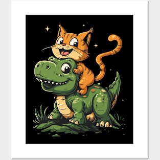 Cat Dinosaur Reunion Posters and Art